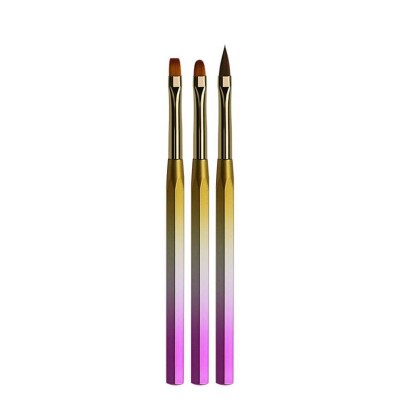 2021 Wholesale 3pcs Gradient Colorful Acrylic nail brush Glue Color Matching Painting Flower Round & Flat nail Art Brush UV Set