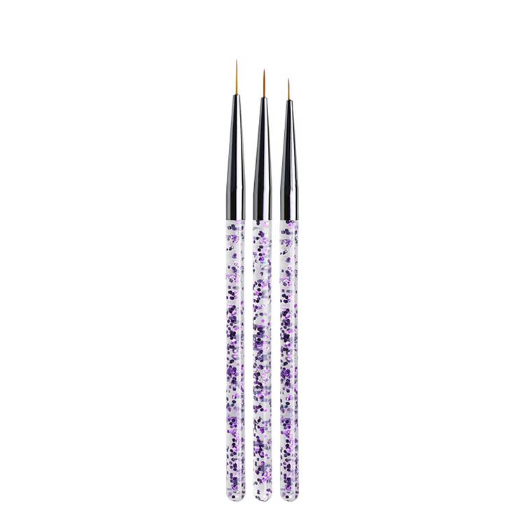 3 Pcs/set Plastic Glitter Nail Brush Liners Private Label Acrylic Nail Brush Kolinsky Hair Germany Acrylic Nail Brush